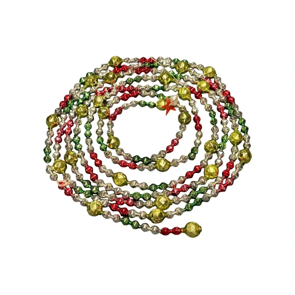 Vintage Mercury Glass Bead Christmas Garland Red Green Gold Silver 104 Inch